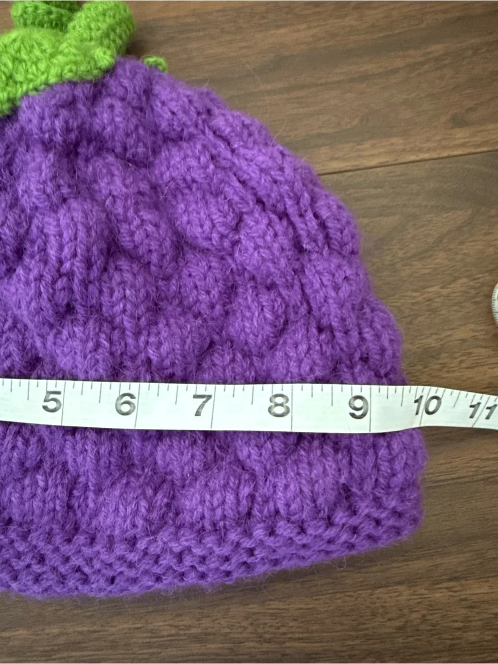 Kids Purple Knit Berry Beanie with Green Leaf Accent